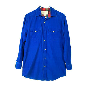 Vintage CG Designs Blue Corduroy Plaid Lined Long Sleeve Button Up Shirt Small